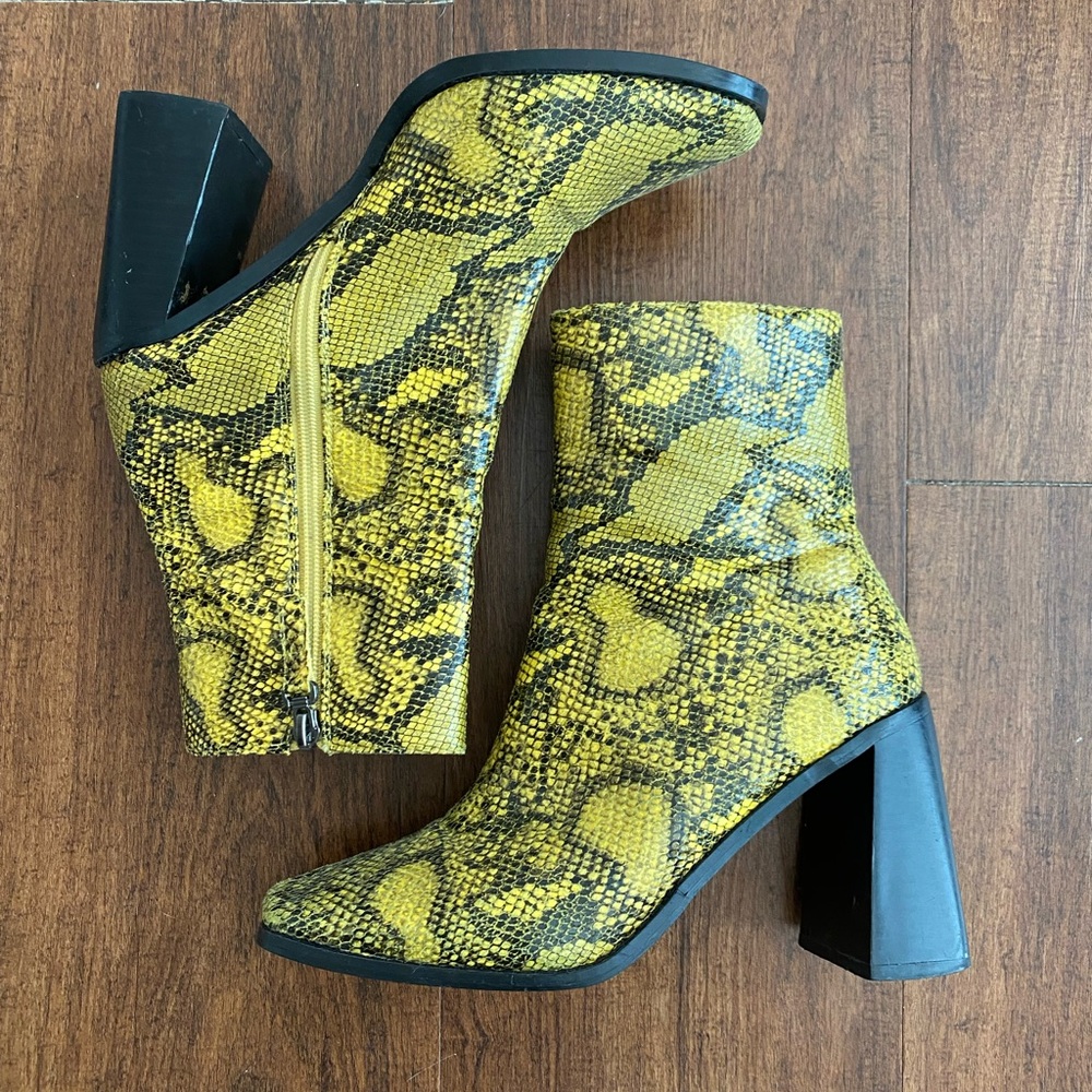 Yellow Snake Print Ankle Boots